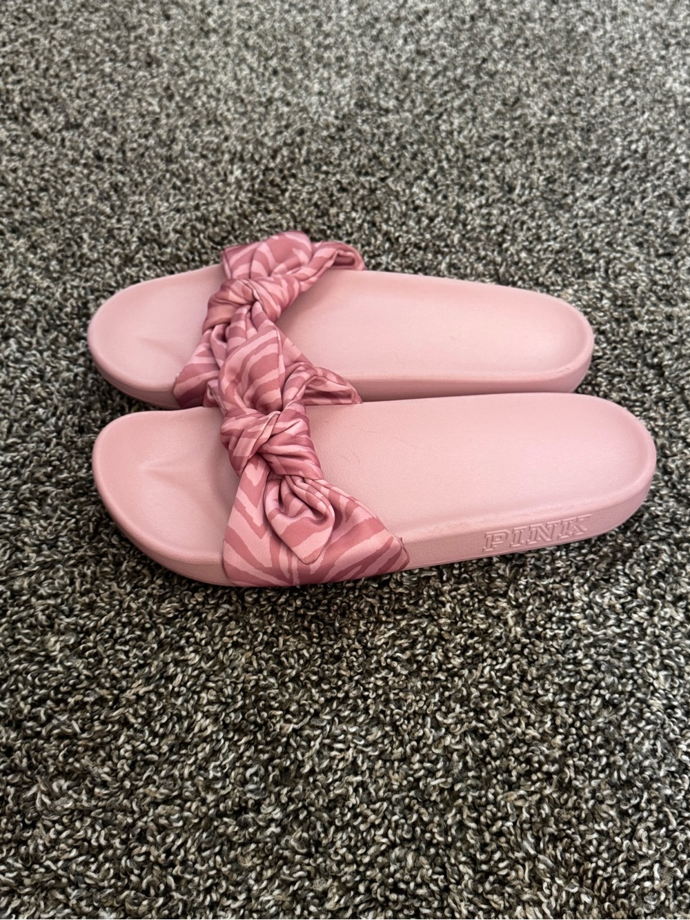 PINK Victoria's Secret Light Pink Slide Sandals with Knotted Zebra-Print Strap